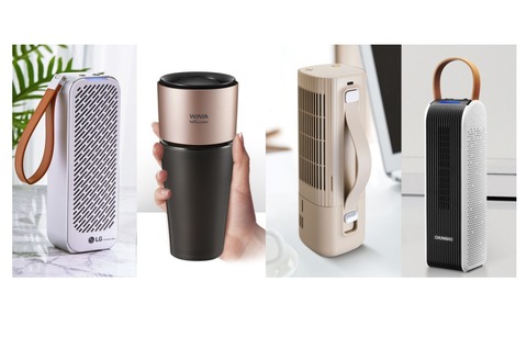 ▲LG전자 퓨리케어미니, 위니아딤채 스포워셔, 코웨이 에어보틀, 청호나이스 올웨이즈 (왼쪽부터)