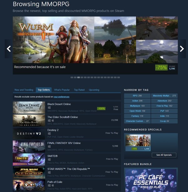 ▲스팀 MMORPG 판매 순위(Top Sellers) 1위