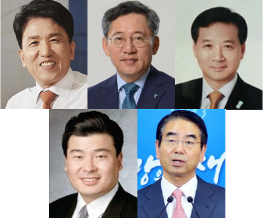 ▲ 하나금융지주 차기 회장 후보 숏리스트 5인. (왼쪽부터 시계방향) 함영주 하나금융지주 부회장, 박성호 하나은행장, 윤규선 하나캐피탈 사장, 최희남 전 한국투자공사 사장, 이성용 전 베인앤드컴퍼니코리아 대표.