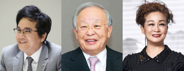 ▲(왼쪽부터) CJ 이재현 회장, CJ제일제당 손경식 대표이사 회장, CJ ENM 이미경 부회장