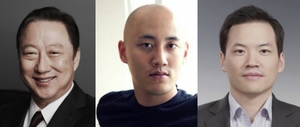 왼쪽부터 박용만 전 두산인프라코어 회장, 박서원 전 오리콤 부사장, 박재원 전 두산중공업 상무