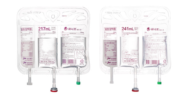 ▲중외제약 200㎖대 종합영양수액 위너프페리주 217㎖와 241㎖