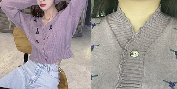 ▲ 소비자가 브랜디에서 구매한 가디건의 단추 색, 브이넥 파임 정도가 모델이 착용한 상품과 크게 달랐다. 