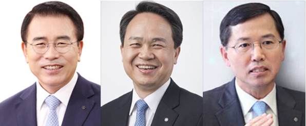 ▲(왼쪽부터) 조용병 신한금융지주 회장, 진옥동 신한은행장, 임영진 신한카드 대표이사