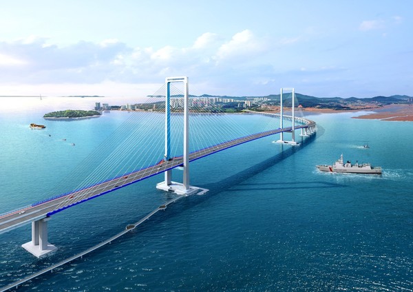 포스코의 교량전용후판과 기가스틸 등으로 포스코건설이 시공 예정인 ‘제3연륙교’ 조감도