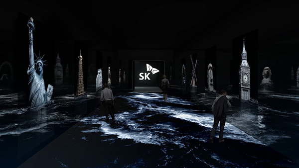 ▲SK가 CES 2023서 선보인 'SK 존'. ‘퓨처마크(Futuremarks)’와 ‘SK, 어라운드 에브리 코너(SK, Around Every Cor-ner)' 등 두 개 구역으로 나뉜다.