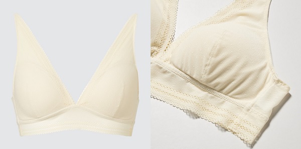 ▲플런징 디자인으로 아름다운 가슴선을 만들어 주는 유니클로 와이어리스 브라 릴랙스 레이스