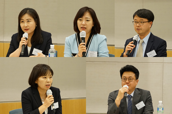 ▲(왼쪽 위부터 시계방향으로) 조혜진 인천대학교 소비자학과 교수, 안수현 한국외국어대학교 법학전문대학원 교수, 김규동 보험연구원 연구위원, 정지연 한국소비자연맹 사무총장, 지행호 금융감독원 포용금융실 서민고령자포용팀장.