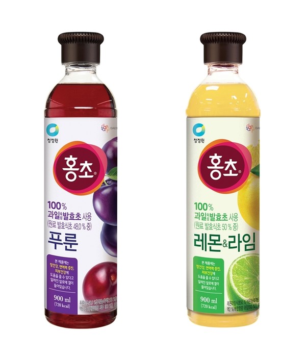 ▲ 대상 청정원 홍초 신제품 2종 '푸룬'과 '레몬&라임'