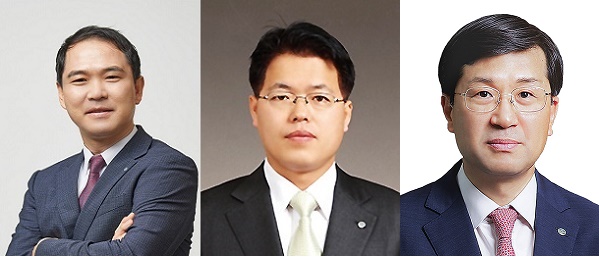 ▲(왼쪽부터) 신학기 수석부행장, 박양수 부행장, 김철환 전 부행장
