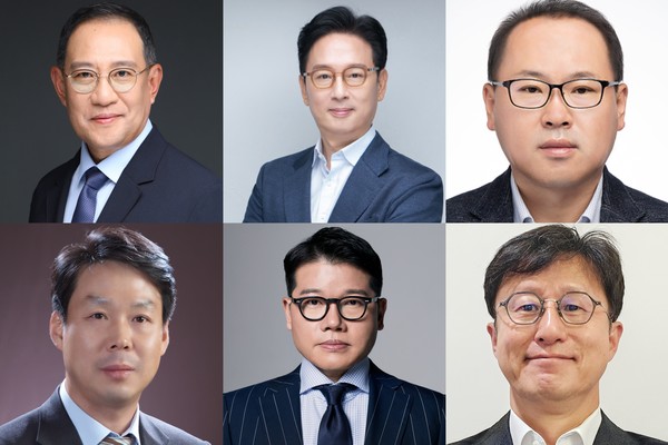 ▲(왼쪽 위부터 시계방향으로) 허성 코오롱인더스트리 제조부문 대표이사 사장, 강이구 코오롱모빌리티그룹자동차부문 겸 코오롱베니트 대표이사 부사장, 정덕용 코오롱글로텍 대표이사 상무, 최현석 코오롱모빌리티그룹 신사업부문 대표이사 전무, 유석진 코오롱인더스트리FnC부문 겸 중국지주사 대표이사 사장, 김영범 코오롱ENP 대표이사 사장