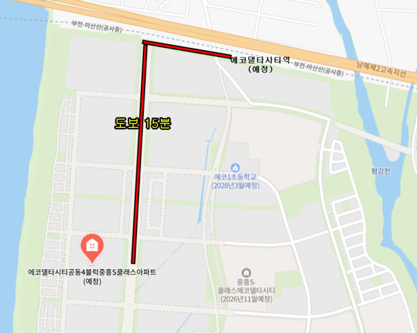 ▲에코델타시티 중흥S-클래스 에듀리버에서 부전-마산 복선전철 에코델타시티역까지 도보 거리