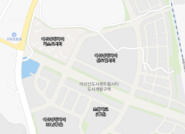 ▲아산신도시센트럴시티에 들어서는 자이 브랜드타운과 신설 초등학교 부지