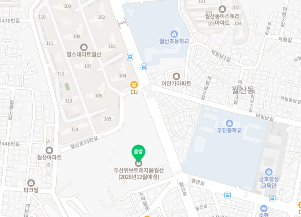 ▲두산위브 트레지움 월산 건너편에 나란히 위치한 월산초와 무진중
