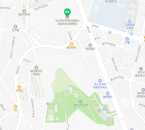 ▲두산위브 트레지움 월산 인근에 자리 잡고 있는 월산공원