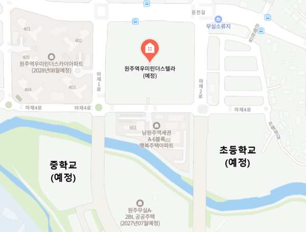 ▲원주역 우미린 더 스텔라 인근 초·중학교 신설 부지