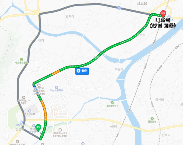 ▲e편한세상 내포 에듀플라츠에서 내포역까지 자차 거리