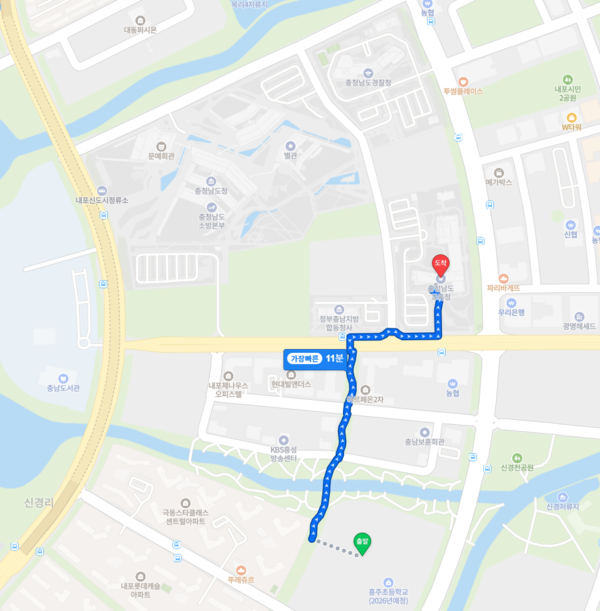 ▲e편한세상 내포 에듀플라츠에서 내포신도시 행정타운까지 도보 거리