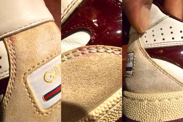 붉게 이염된 구찌 신발. 제보자 제공.