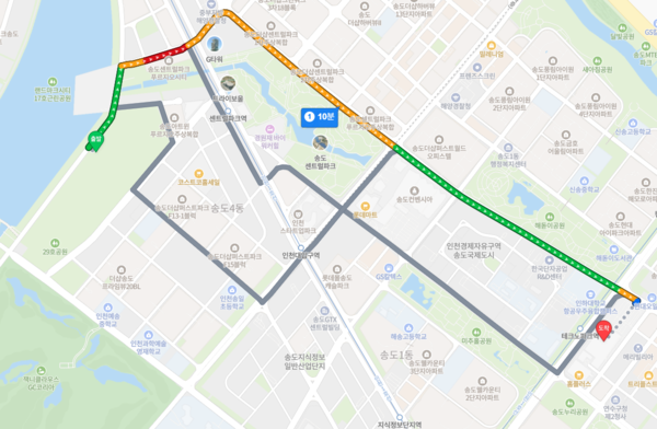 ▲더샵 송도그란테르에서 현대프리미엄아울렛 송도점까지 자차 거리