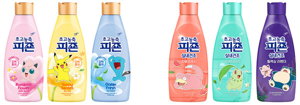 ▲피죤 ‘초고농축피죤 오리지널’ 3종(왼쪽)과 ‘초고농축피죤 실내건조’ 3종